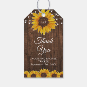 Etiqueta Para Presente Rustic Sunflower String Lights Casamento Obrigado