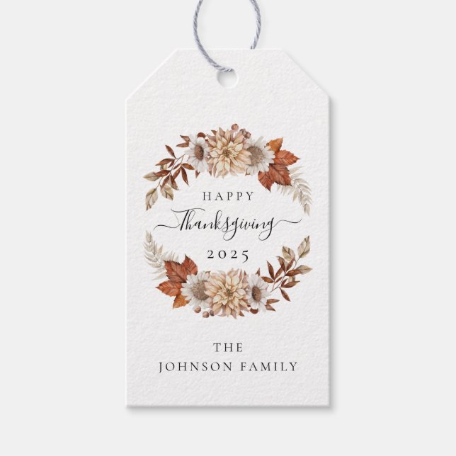 Etiqueta Para Presente Rustic Taupe Fall Leaves Happy Thanksgiving (Frente)