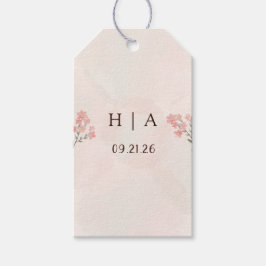 Etiqueta Para Presente Rustic Watercolor Peach and Green Minimal Wedding