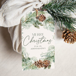 Etiqueta Para Presente Rustic Watercolor Pine Cone Wreath