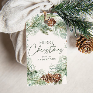 Etiqueta Para Presente Rustic Watercolor Pine Cone Wreath
