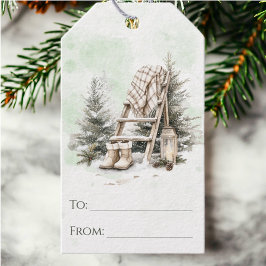 Etiqueta Para Presente Rustic Watercolor Winter Scene Christmas