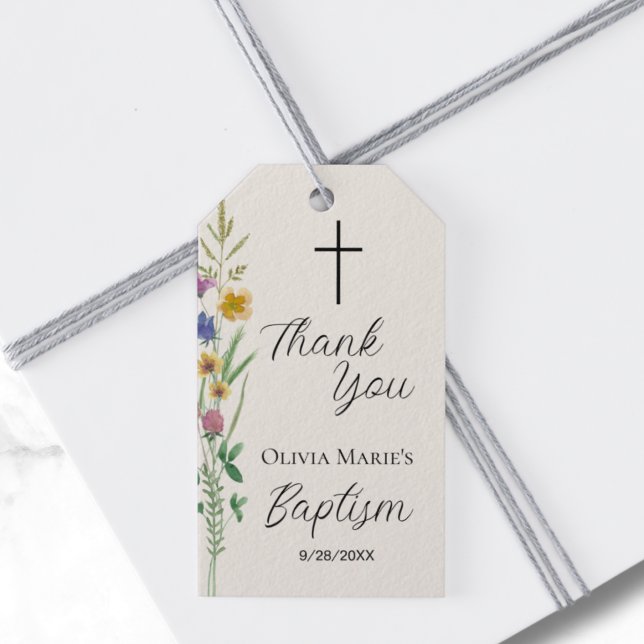 Etiqueta Para Presente Rustic Wildflower Baptism Obrigado (Criador carregado)