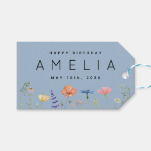Etiqueta Para Presente Rustic Wildflower Happy Birthday Name