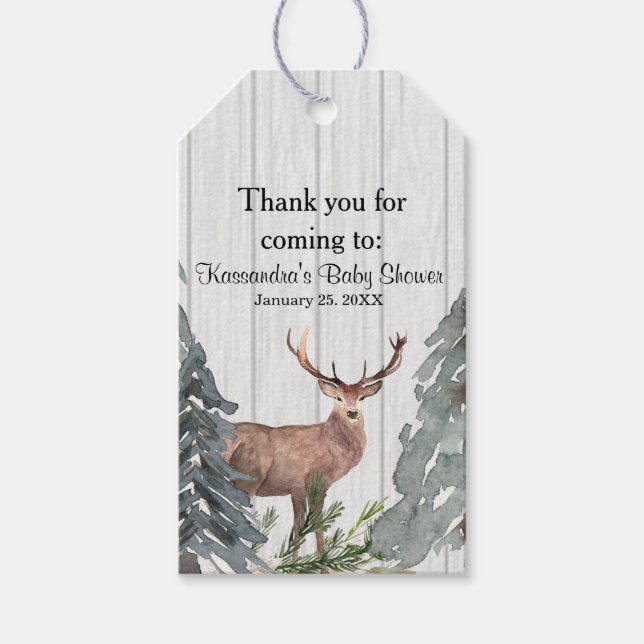 Etiqueta Para Presente Rustic Winter Greenery With Deer Obrigado (Frente)