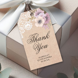 Etiqueta Para Presente Rústico Burlap Lace Pink Floral Obrigado