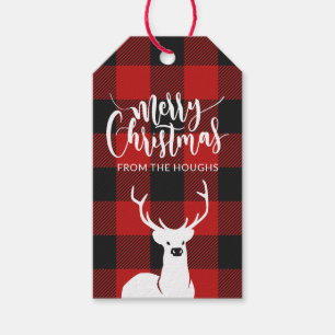Etiqueta Para Presente Rústico Cervo Búfalo Xadrez Script Feliz Natal