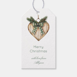 Etiqueta Para Presente Rústico Marrom Creme Verde Coração Arco Natal 