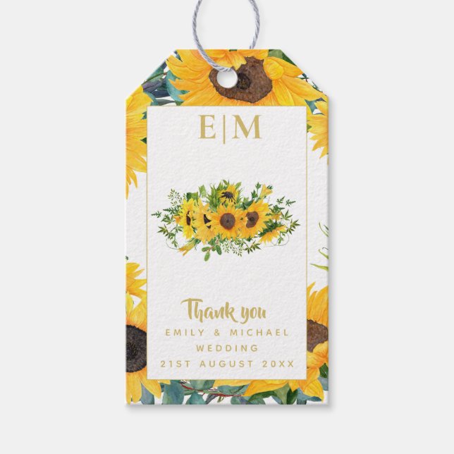 Etiqueta Para Presente Rústicos Girassóis Monograma Favor Presente Obriga (Frente)