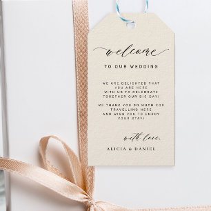 Etiqueta Para Presente Saco de boas-vindas de casamento com caligrafia el