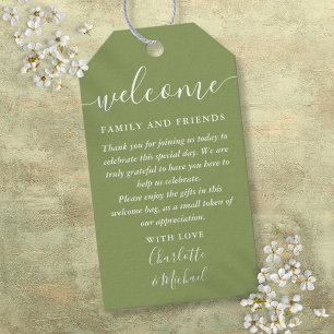 Etiqueta Para Presente Saco de Cesta de Boas-Vindas de Casamento Verde Mu