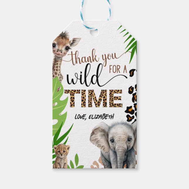 Etiqueta Para Presente Safari Animal Birthday Leopardo Partido Impresso (Frente)