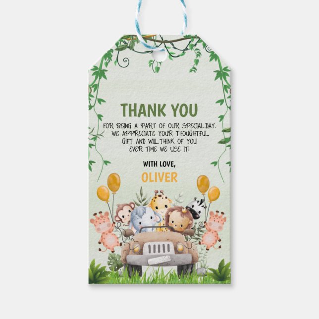 Etiqueta Para Presente Safari Animal Zoo Aniversário 4º Aniversário Obrig (Frente)