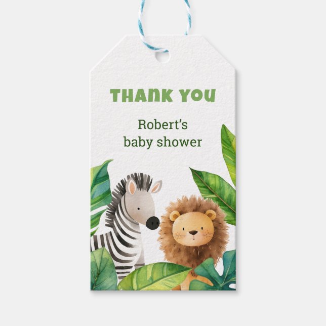 Etiqueta Para Presente Safari chá de fraldas de aquarela animal (Frente)