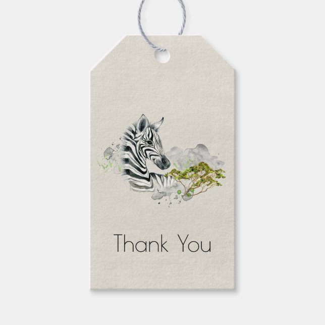 Etiqueta Para Presente Safari Zebra Selvagem Animais Exóticos Obrigado (Frente)