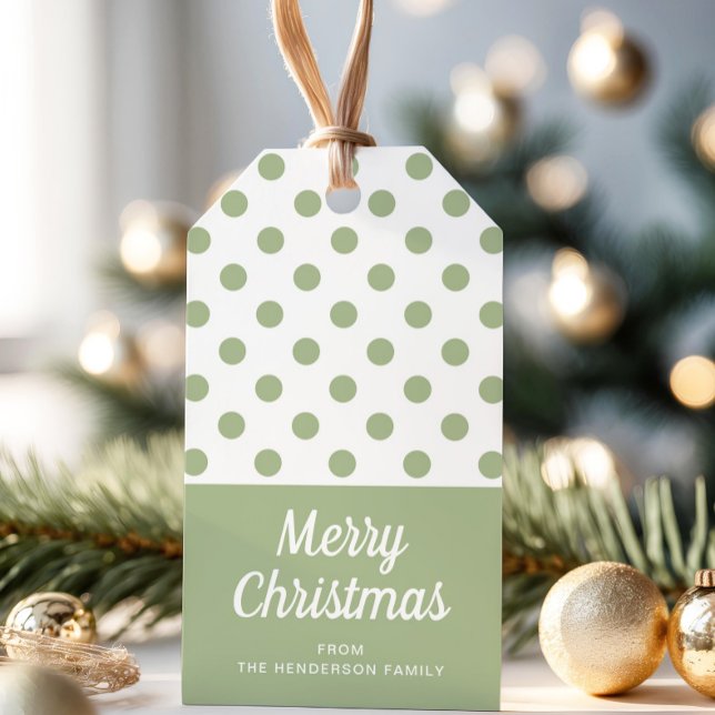 Etiqueta Para Presente Sage Green Bolinhas Feliz Natal (Sage Green Polka Dots Merry Christmas Gift Tags)