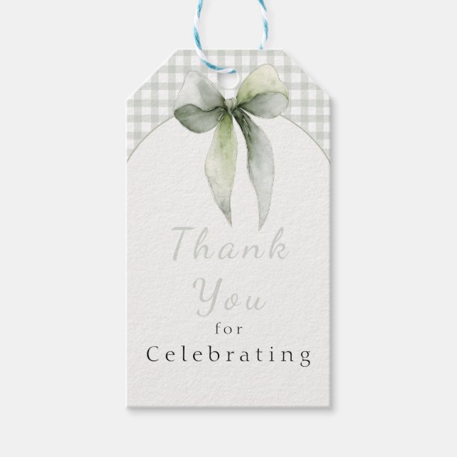 Etiqueta Para Presente Sage Green Bow Gingham Baby Shower (Frente)
