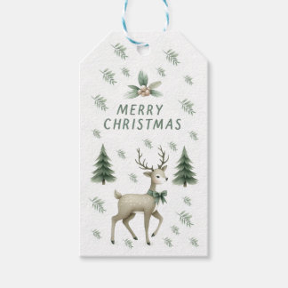 Etiqueta Para Presente Sage Green Christmas Trees & Reindeer Gift tag