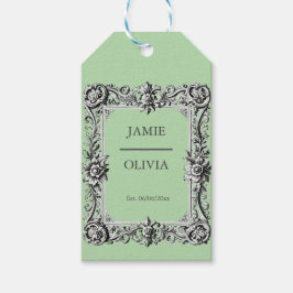 Etiqueta Para Presente Sage green Custom Victorian Scroll Frame - casamen