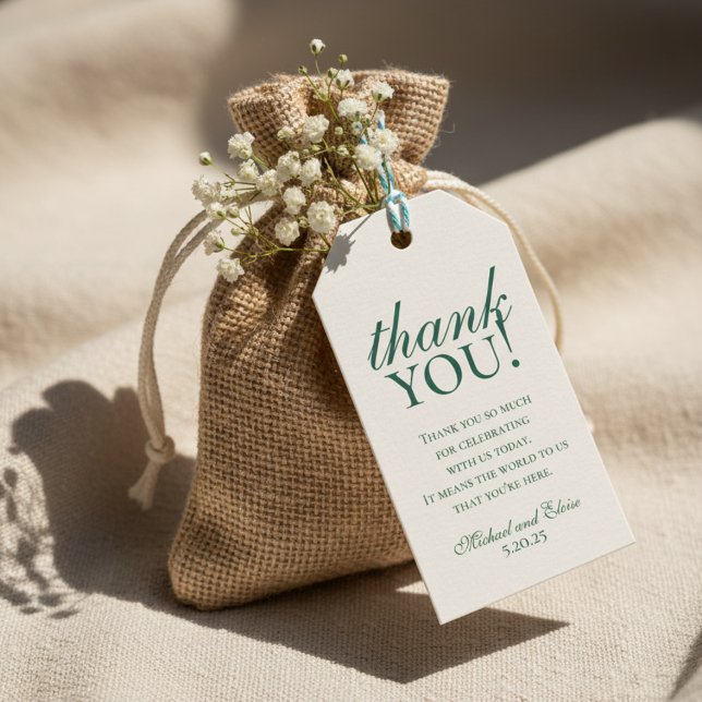 Etiqueta Para Presente Sage Green Elegant Monograma Casamento Obrigado (Add a meaningful finishing touch to your favors with these Green Monogram Wedding Thank You Tag!)