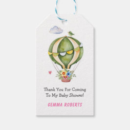 Etiqueta Para Presente Sage Green Hot Air Balloon Chá de fraldas Obrigado