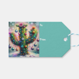 Etiqueta Para Presente Saguaro Cactus Whimsical Snowflakes de Natal