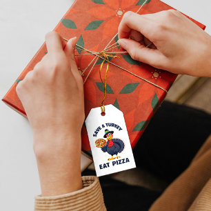 Etiqueta Para Presente Salve Um Peru Coma Pizza Engraçado Feliz Dia de Aç