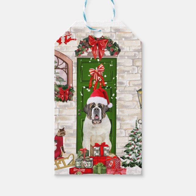 Etiqueta Para Presente Santo Bernard Dog Natal (Frente)