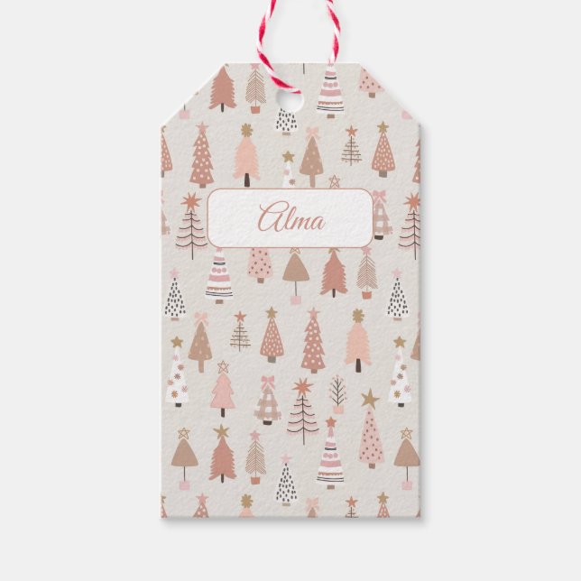 Etiqueta Para Presente Sapin Noël Rose Scandinave (Frente)