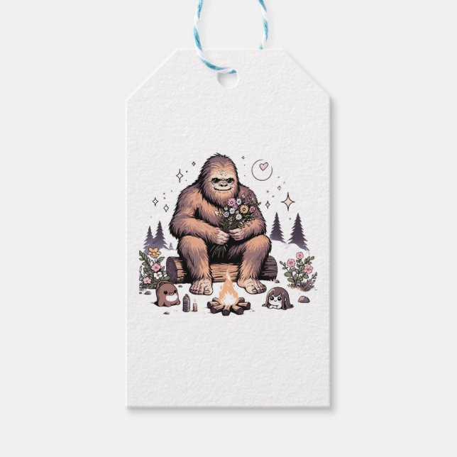 Etiqueta Para Presente Sasquatch Segurando Flores (Frente)