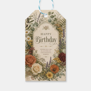 Etiqueta Para Presente Saudação de Aniversário com Flores Silvestres e Ra