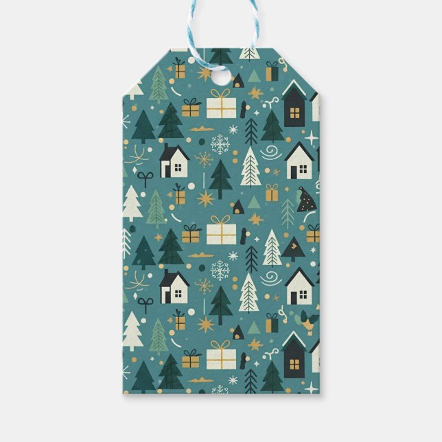 Etiqueta Para Presente Scandinavian Merry Christmas Tree Winter Snow (Frente)