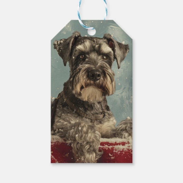 Etiqueta Para Presente Schnauzer Cachorro Natal Festivo (Frente)