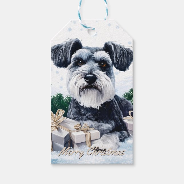Etiqueta Para Presente Schnauzer Christmas (Frente)