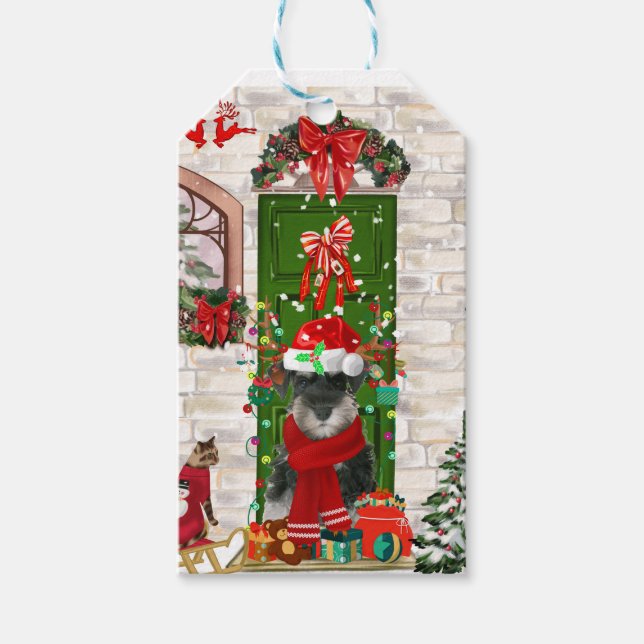 Etiqueta Para Presente Schnauzer Dog Christmas (Frente)