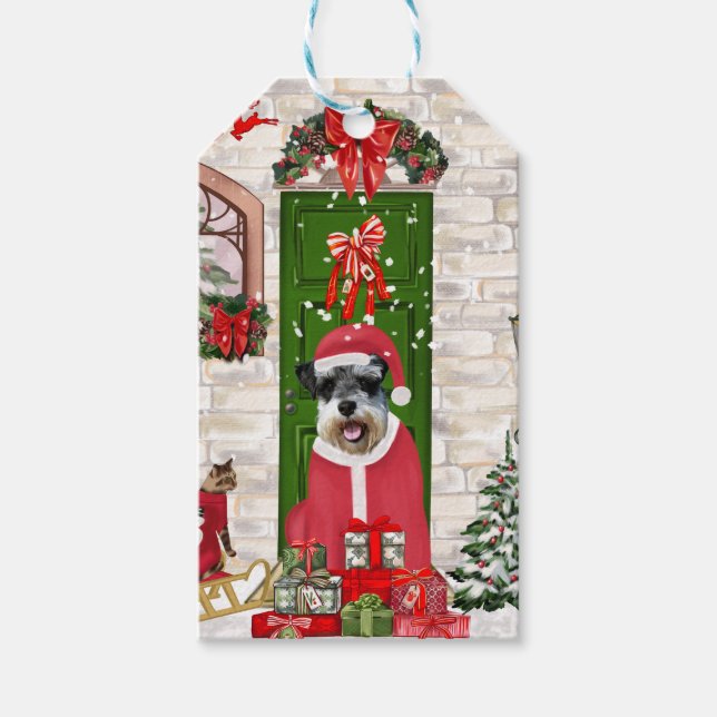 Etiqueta Para Presente Schnauzer Dog Christmas (Frente)