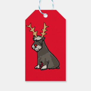 Etiqueta Para Presente Schnauzer engraçado com Natal dos Antlers da rena