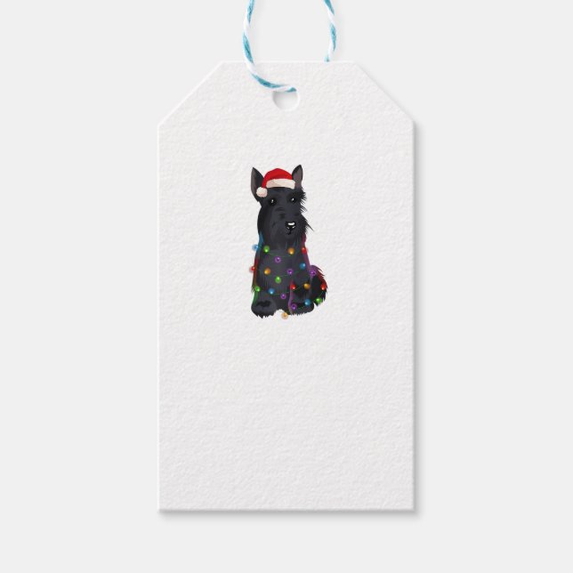 Etiqueta Para Presente Scottish Terrier Christmas Lights Xmas Dog R (Frente)