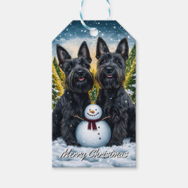 Etiqueta Para Presente Scottish Terriers and Snowman Christmas