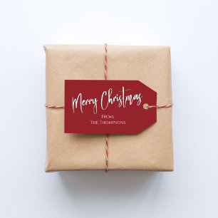 Etiqueta Para Presente Script de Caligrafia Vermelha de Natal Simples