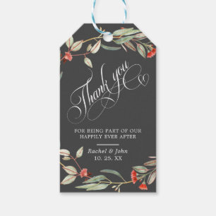 Etiqueta Para Presente Script De na moda Calligrafia Obrigado Cinza Flora