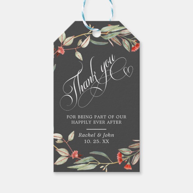 Etiqueta Para Presente Script De na moda Calligrafia Obrigado Cinza Flora (Frente)