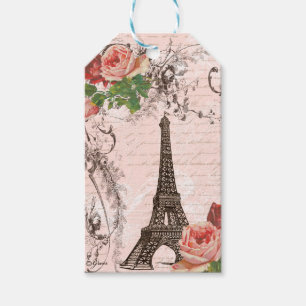 Etiqueta Para Presente Script em francês Rosa vermelha Torre Eiffel
