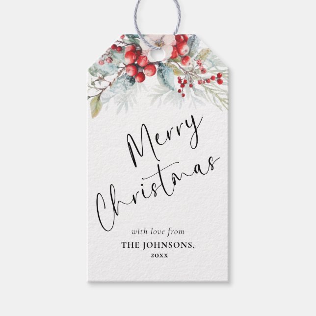 Etiqueta Para Presente Script manuscrito vermelho Elegante | Berries Chri (Frente)