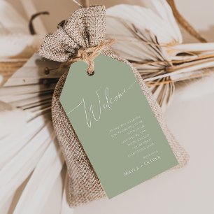 Etiqueta Para Presente Script Whimsical Sage Green Wedding Welcome