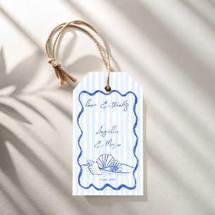 Etiqueta Para Presente Seashells Blue Wavy border praia favores de casame