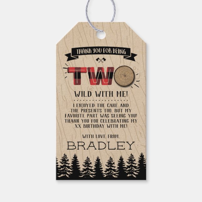 Etiqueta Para Presente Segundo aniversário de Lumberjack Boys, Xadrez da  (Frente)