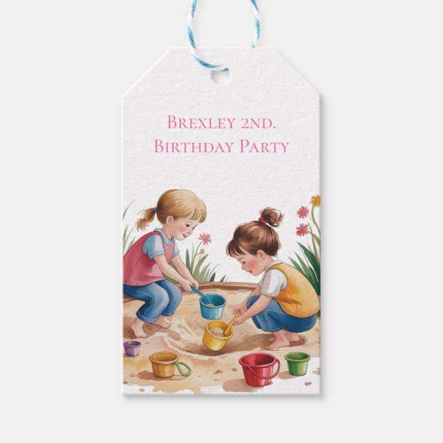 Etiqueta Para Presente segundo aniversário Sandbox Girl Party Obrigado (Frente)