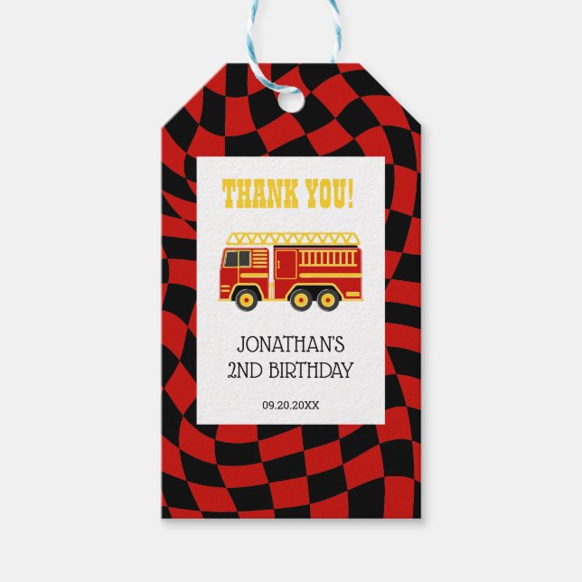 Etiqueta Para Presente Segundo aniversário vermelho preto do caminhão-fog (Frente)