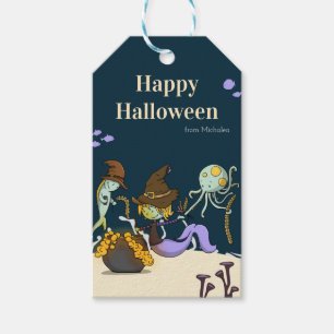 Etiqueta Para Presente Sereia da Bruxa de Halloween com Caldeirão Person